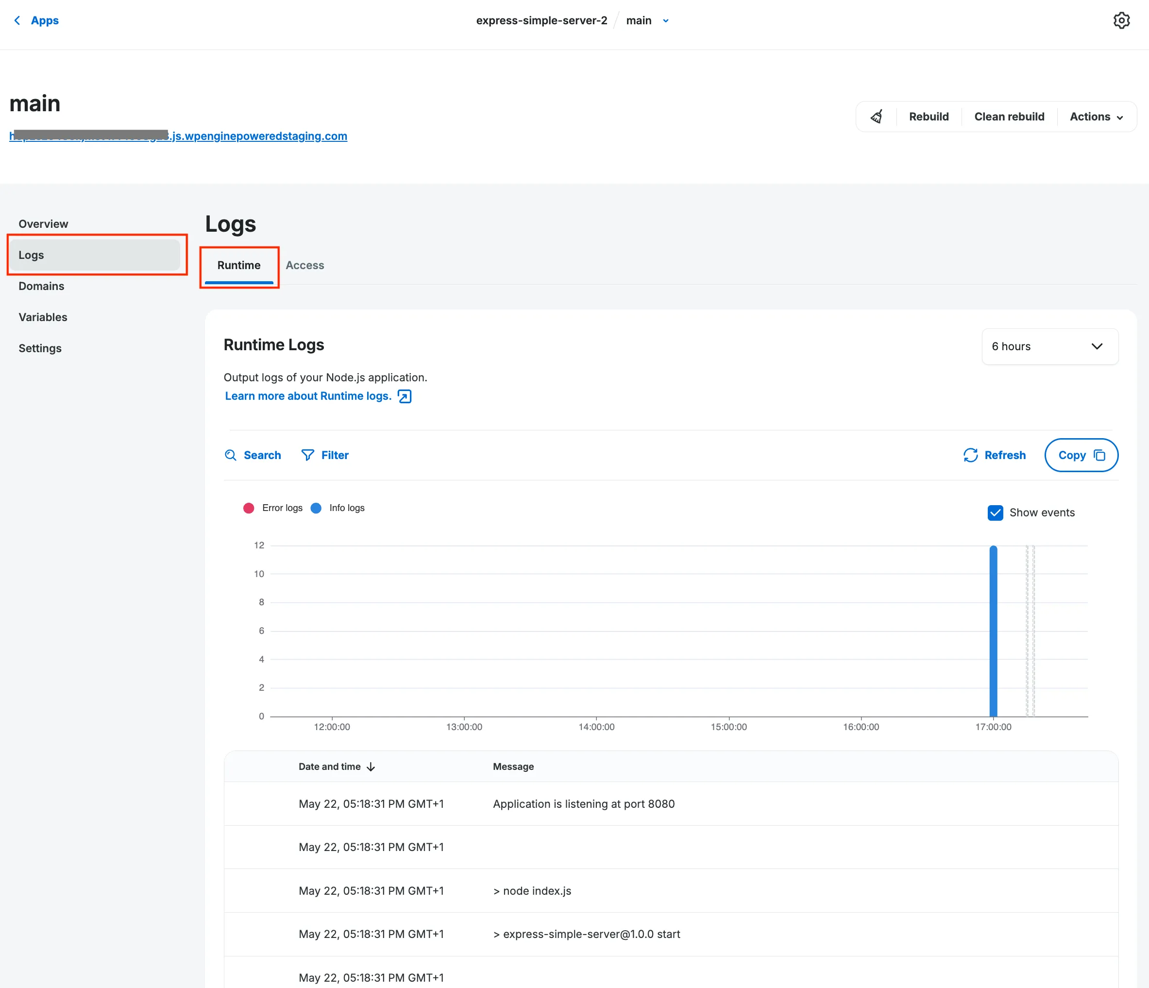 Runtime logs UI